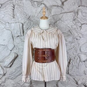 NWT Ralph Lauren Country c. 1990s Cotton Blouse Ecru Ticking Stripe | 10